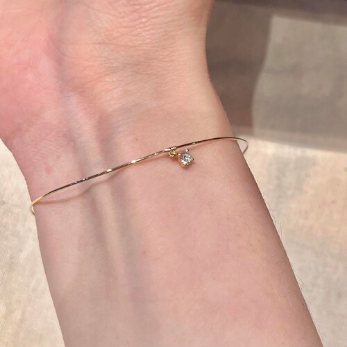 S925纯银极简金色闪钻素圈手链女