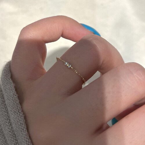 S925纯银金色爆闪细链戒指女