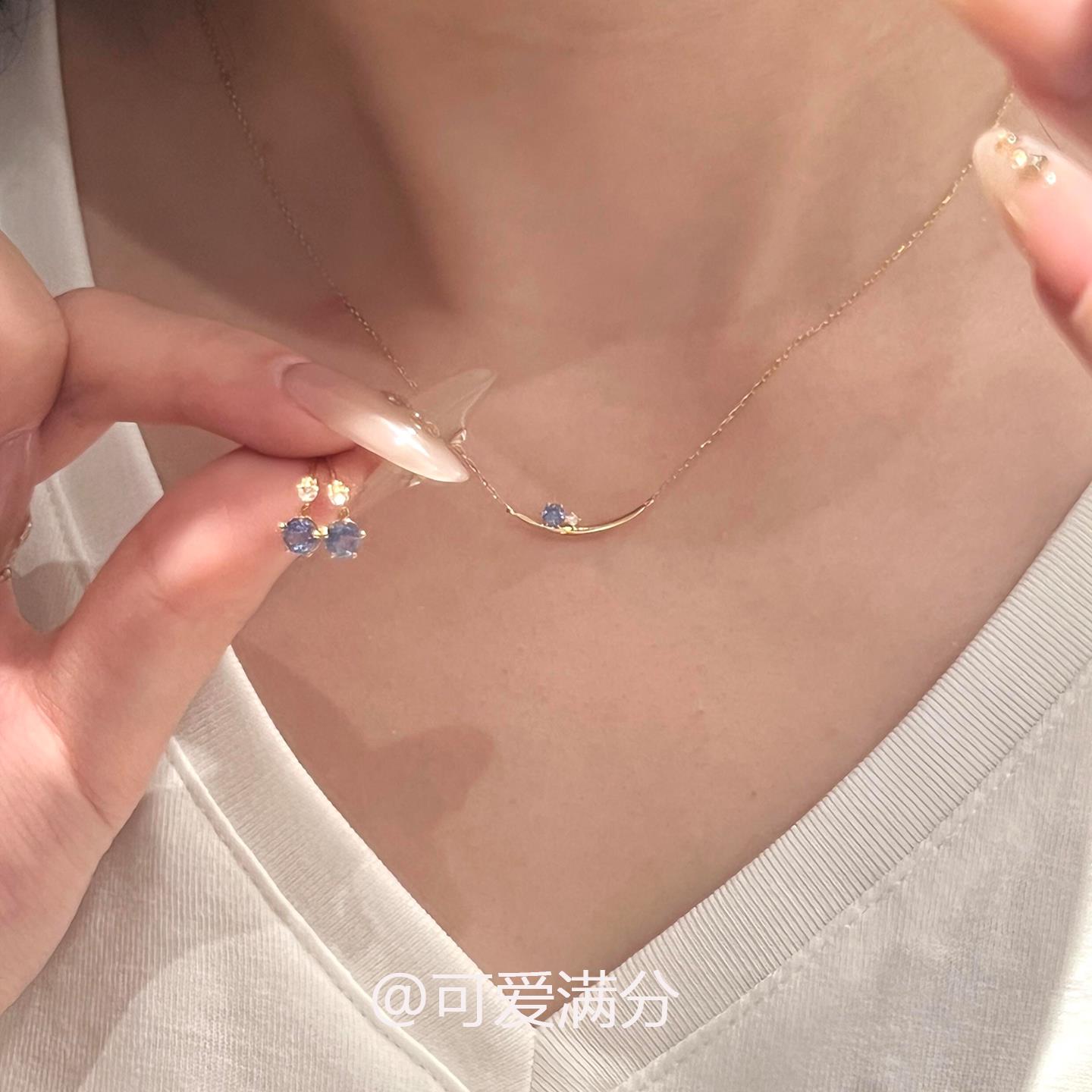 简约系蓝色锆石吊坠项链女2026新款清冷感简约时尚百搭锁骨链颈链