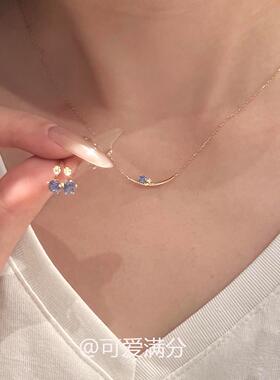 简约系蓝色锆石吊坠项链女