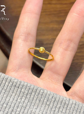 S925纯银金色圆珠素圈戒指女