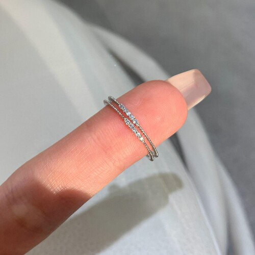 s925纯银极细mini排钻戒指女