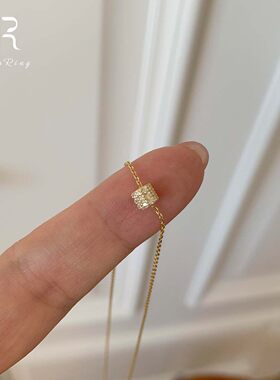 S925纯银金色满钻路路通项链女