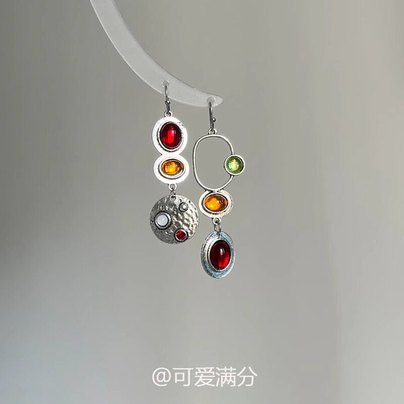 「糖果豆」多巴胺彩色不规则几何圆圈耳环中古创意小众个性耳饰女