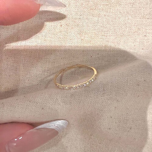 S925纯银金色排钻细圈戒指女