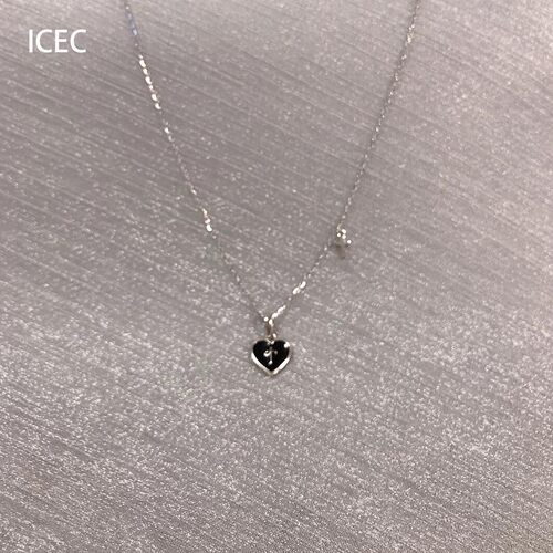 S925纯银黑色爱心十字架项链女