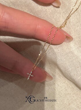 S925纯银金色十字架项链女