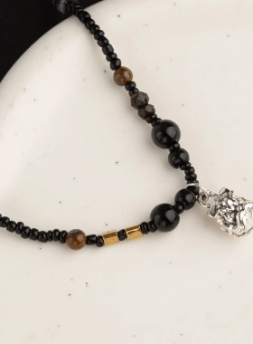 新中式国潮醒狮串珠项链女复古轻奢锁骨链小众设计个性民族风配饰