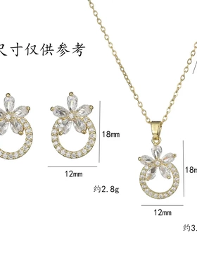 项链女欧美新品小众气质饰品小花项链简约锆石五瓣花耳钉套装