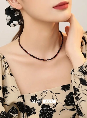 黑色捷克珠串珠项链小众设计感时尚新中式锁骨链文艺复古气质颈链