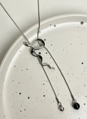 冷淡风抽拉银色蛇形长款项链女本命年轻奢高级感锁骨链毛衣链配饰