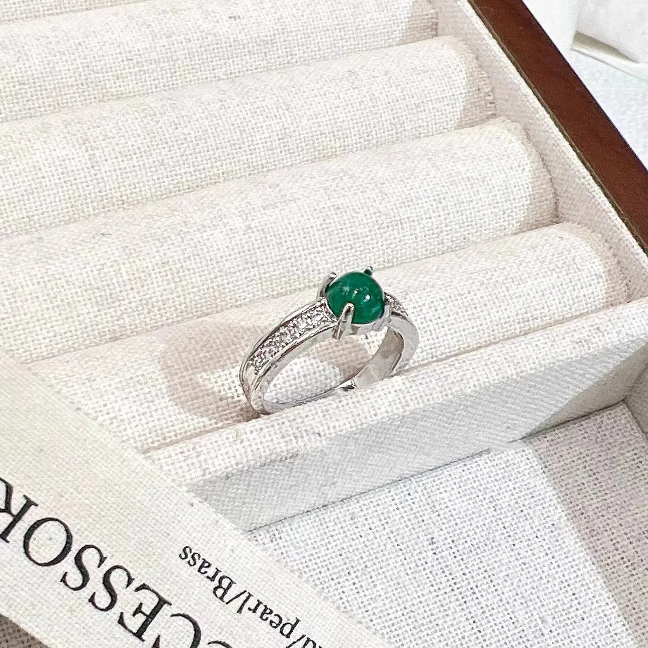 新中式复古祖母绿戒指可调节百搭气质手戒小众高级感轻奢精致戒指