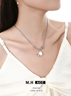 欧美粉色滴油酒杯蛇骨链时尚辣妹高级感项链ins风百搭精致项饰女