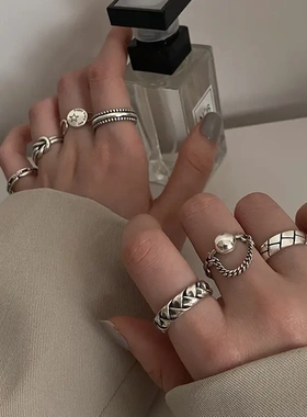 银色重工戒指女ins不掉色时尚个性复古冷淡风小众开口食指环风潮