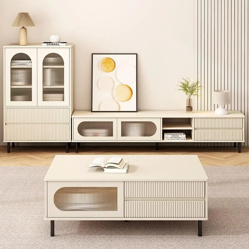 奶油风电视柜简约客厅家用小户型新款桌边柜茶几电视机柜组合