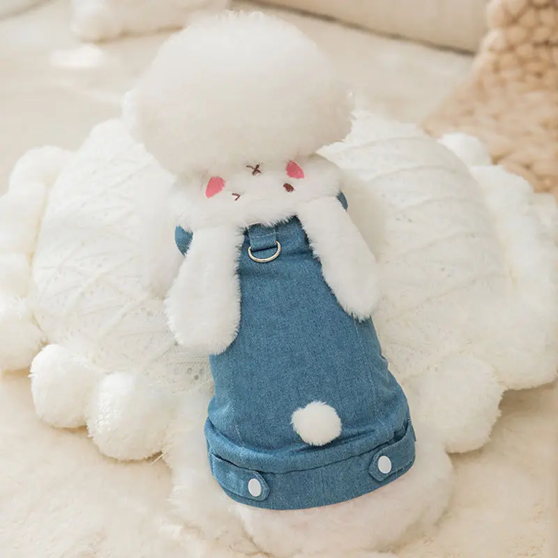 秋冬季狗狗可爱风卡通牛仔小兔子牵引马甲棉衣猫咪宠物加厚狗衣服