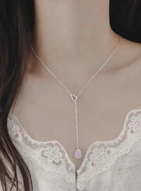 紫色双葫芦项链女2025年新款爆款轻奢小众吊坠饰级感锁骨链