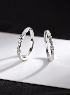 s925银磨砂情侣戒指男女一对2023年新款潮素圈简约时尚指环