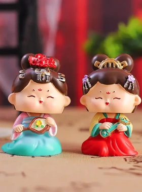 直销国潮风唐小环萌趣摇头摆件树脂工艺礼品桌面装饰品