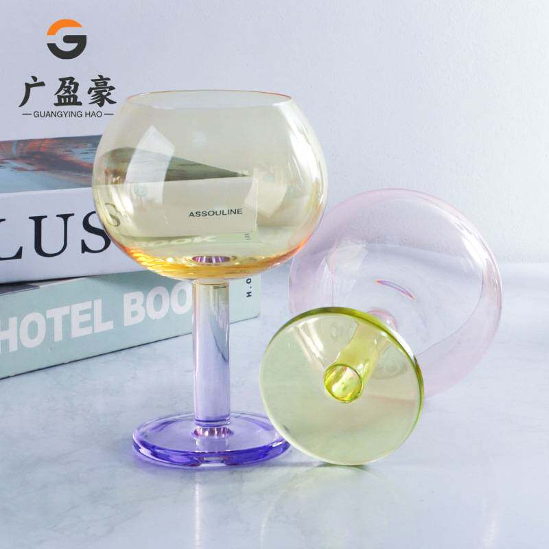 创意糖果彩色高脚杯马提尼调酒杯高颜值家用水晶玻璃气泡酒红酒杯