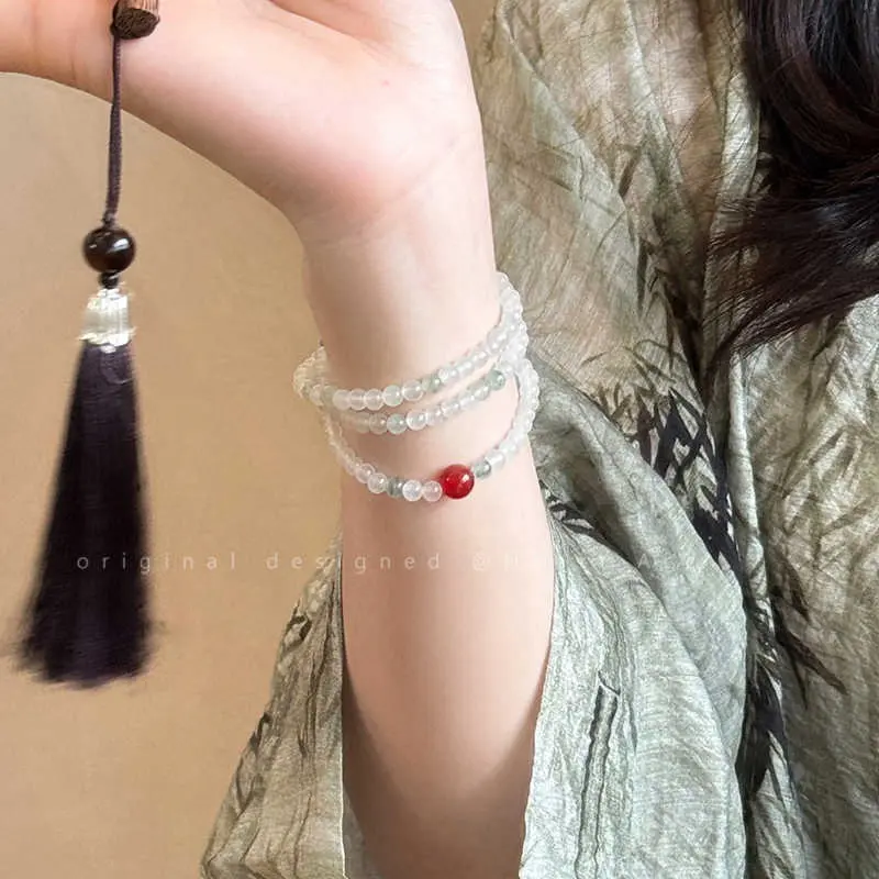 天山翠天然石多圈叠戴手链女生新中式古风串珠多层手串高级感手饰