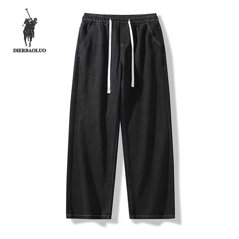 秋冬季保罗牛仔裤男直筒宽松阔腿裤松紧抽绳休闲百搭潮流长裤2