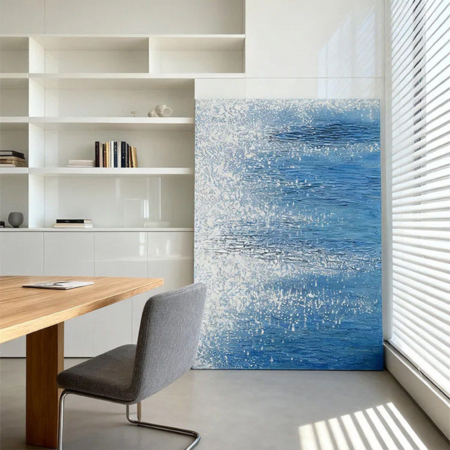 《流水生财》现代简约客厅装饰画蓝色系抽象艺术玄关设计师款挂画