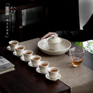 日式 家用功夫茶具套装 复古草木灰盖碗茶杯整套客厅办公室泡茶器具