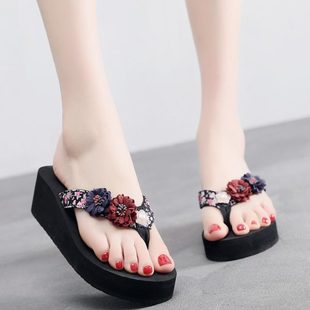 花朵厚底人字拖 2024新款 拖鞋 女夏时尚 外穿百搭海边夹脚沙滩凉拖鞋