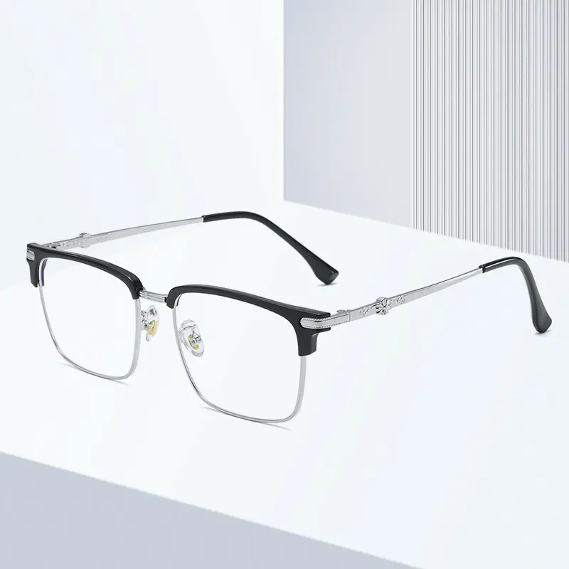 新款高级感半框眼镜男近视可配度数tr金属理工男眼镜框痞帅眼镜架
