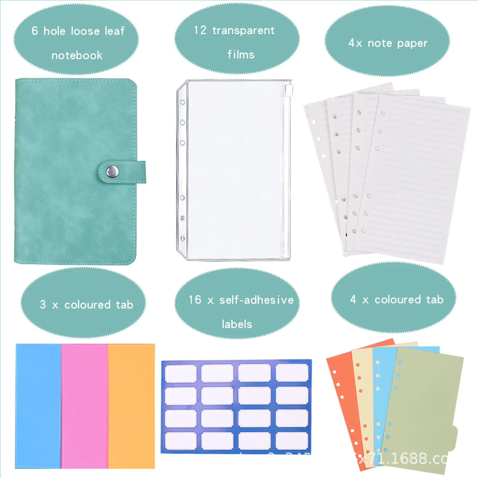 a6龙皮革笔记本活页夹可填充带12个活页拉链袋票据零钱收纳