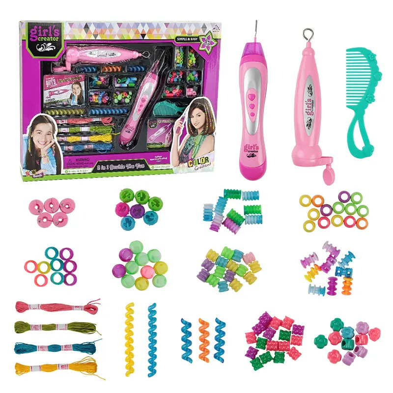 儿童二合一编发组合 益智饰品编织编绳套装 女孩美发装扮玩具