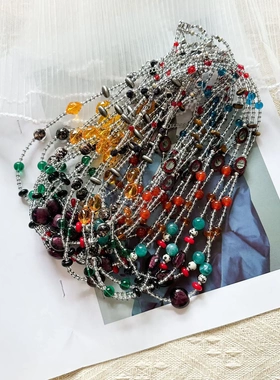 “郭煌”复古色撞色项链多种戴法彩色百搭锁骨链