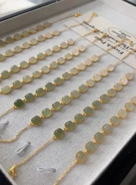 纯银手链轻奢小众女款天然渐变和田玉方形手串气质时级感