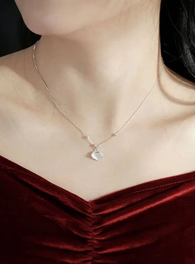 s925银复古中祥云福锁项链小众设计感长命锁秋冬锁骨链