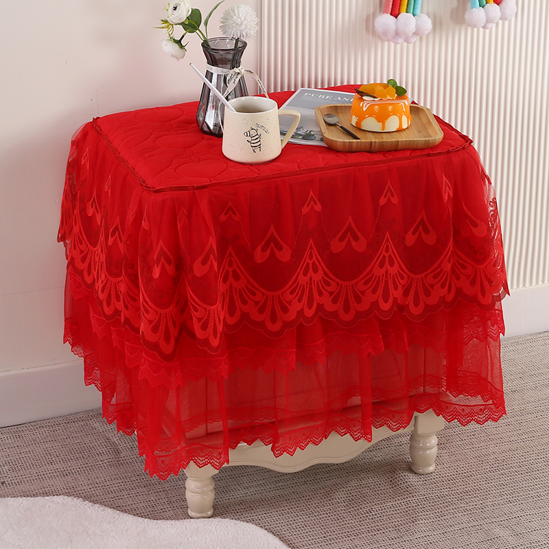 大红婚庆全包床头柜罩套r夹棉公主蕾丝花边防尘罩床头柜盖布小台