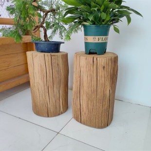 侘寂风原木树桩木桩风化老榆y木花架木墩摆件实木墩子矮凳老树墩