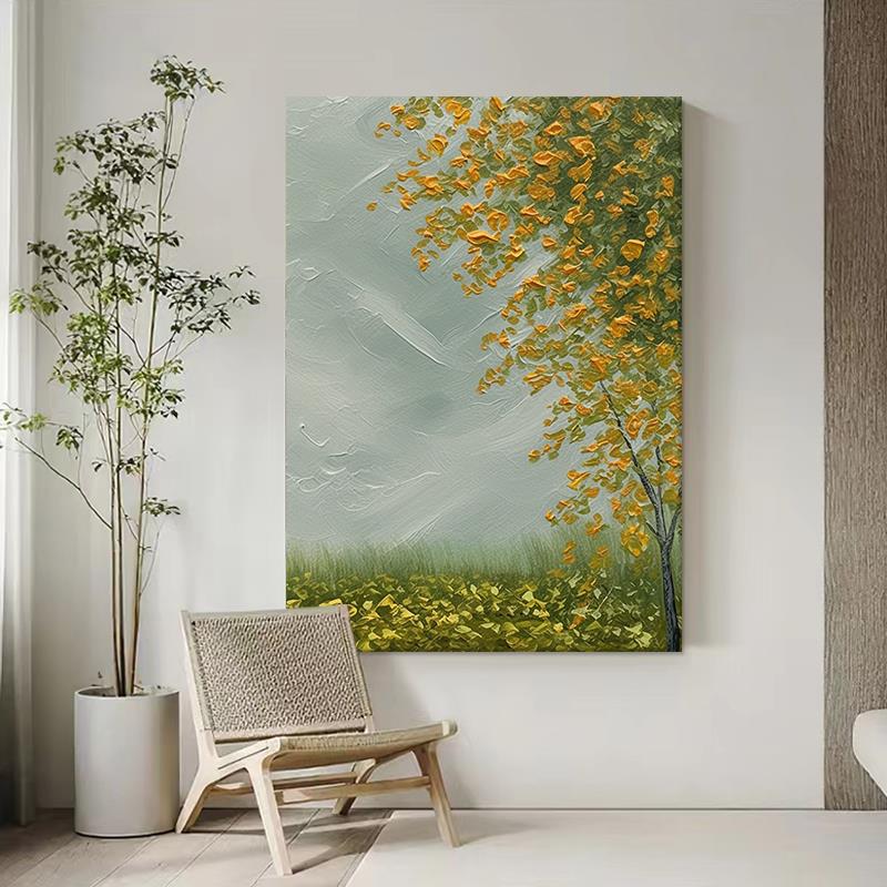玄关大幅装饰画秋天风景手绘油画现代简约客厅抽象肌理画餐厅挂画