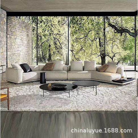 高级感地平线沙发直销客厅小户型别墅大平层棉麻布艺直排沙发组合