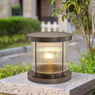 全铜太阳能柱头灯户外围墙别墅花园庭院门柱灯室外防水圆形柱子灯