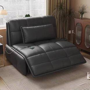 多功能折叠电动真皮沙发床两用智能遥控小户型客厅阳台带充电支架