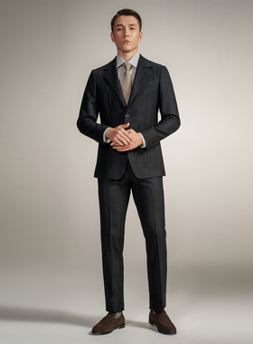 Bland Yeah黑色羊毛混羊绒西装平驳领西服西裤正装套装商务职场男