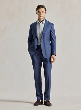 Bland Yeah【进口欧标】蓝色羊毛西装平驳领西服西裤商务正装通勤