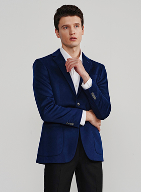 Bland Yeah蓝色羊毛混羊绒西装平驳领西服外套商务正装职场时尚男