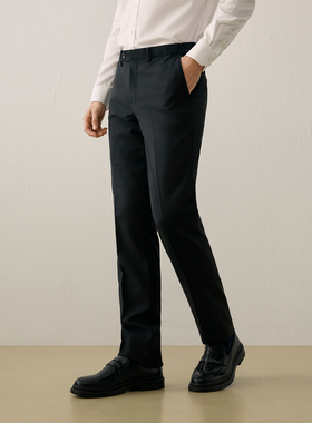 Bland Yeah黑色羊毛混桑蚕丝西装裤子直筒商务职场正装男士防静电