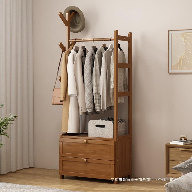 挂衣架家用带储物柜落地卧室衣帽架简易房间挂衣服的架子置物架子