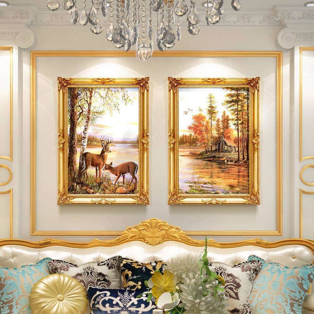 客厅装饰画入户玄关别墅挂画福禄双全风景油画走廊过道梅花鹿壁画