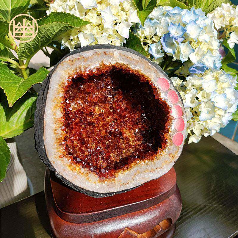 永韵水晶天然黄水晶钱袋子摆件暴力黄晶洞高档奇石桌面办公室