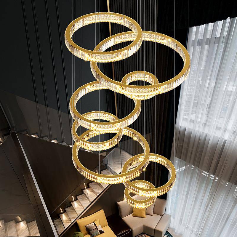 水晶轻奢复式楼大吊灯大厅中空挑高跃层客厅灯别墅旋转楼梯大吊灯