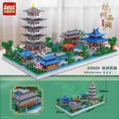 乐智9909杭州西湖中国风建筑模型微钻颗粒积木高难度国潮拼装 玩具